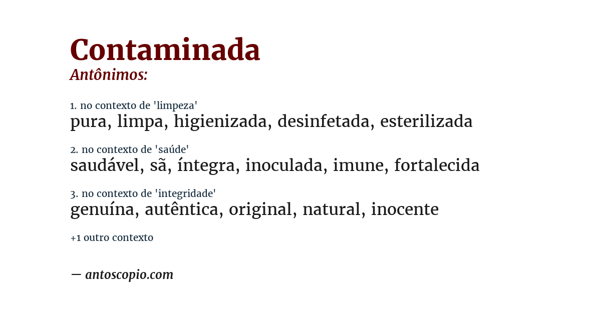 Antônimo de contaminada