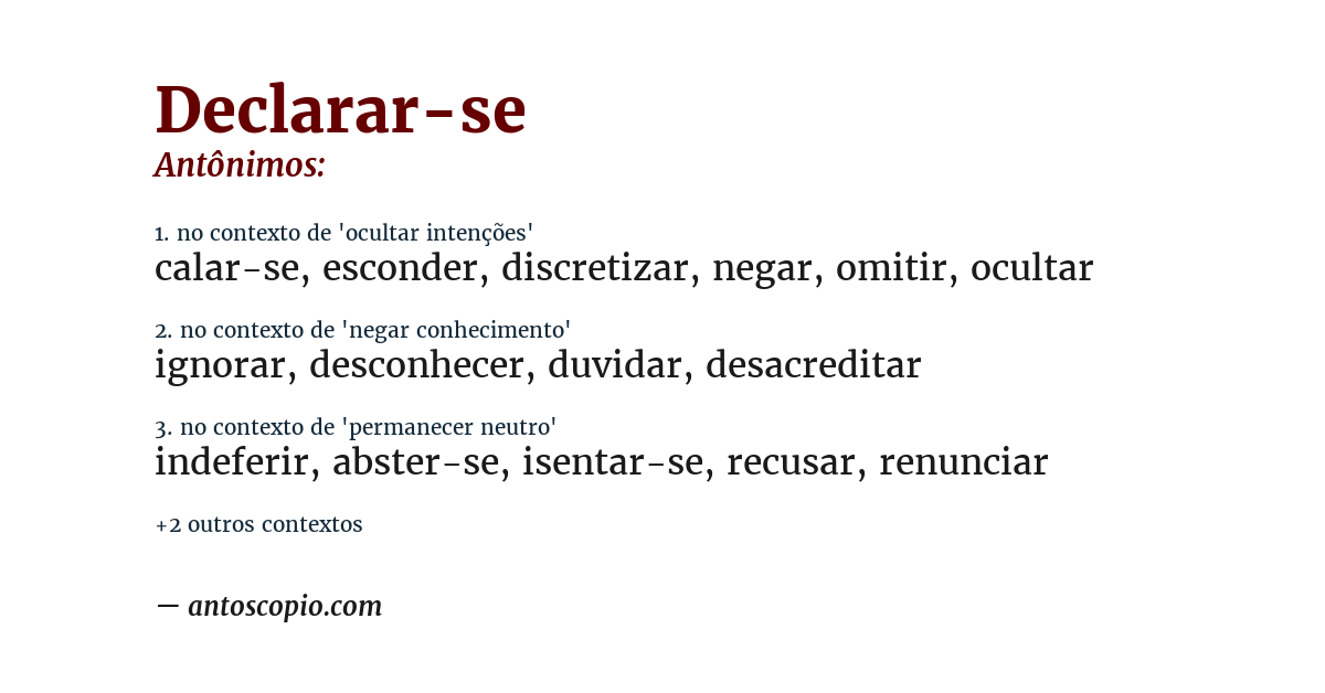 Antônimo de declarar-se