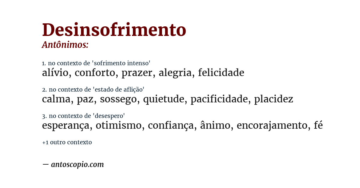 Antônimo de desinsofrimento