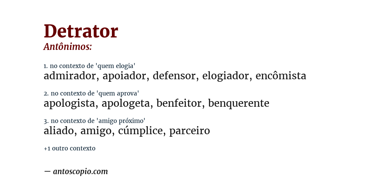 Antônimo de detrator