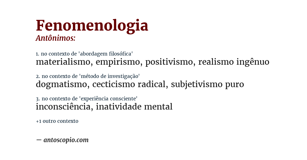 Antônimo de fenomenologia