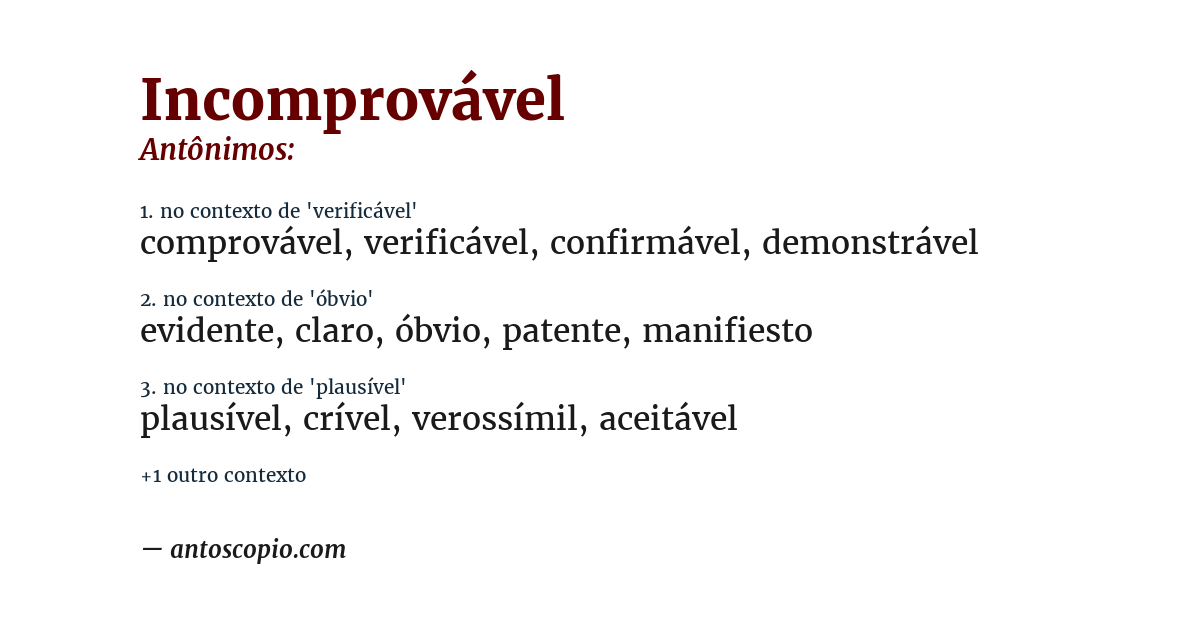 Antônimo de incomprovável