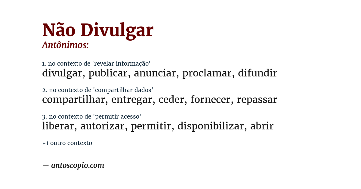 Antônimo de não divulgar