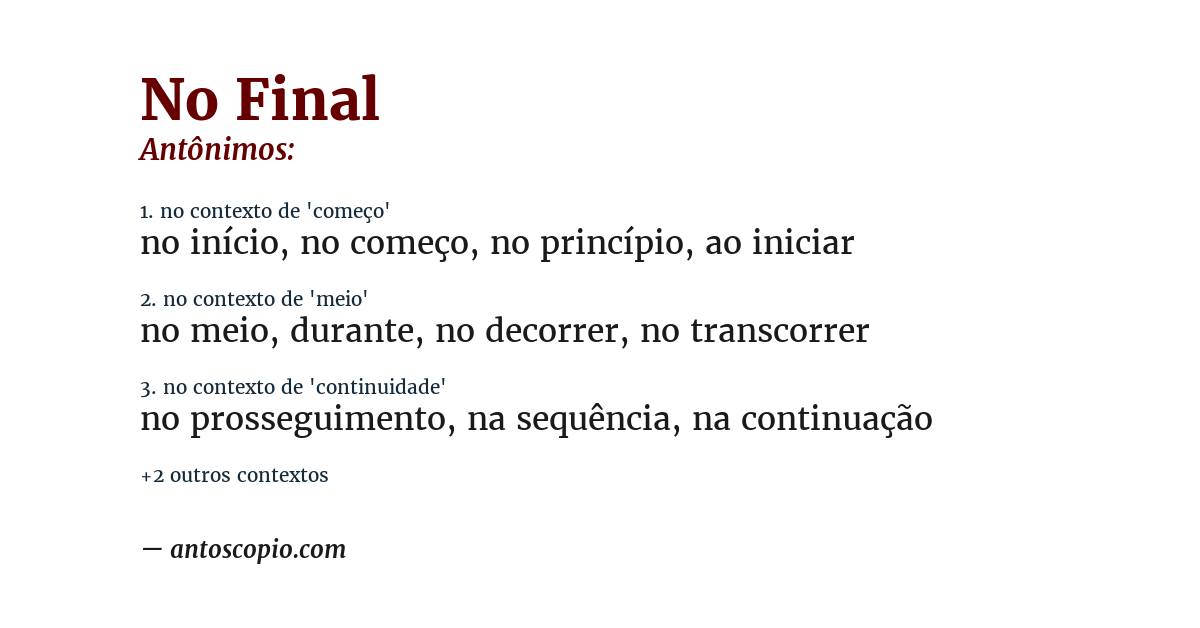 Antônimo de no final