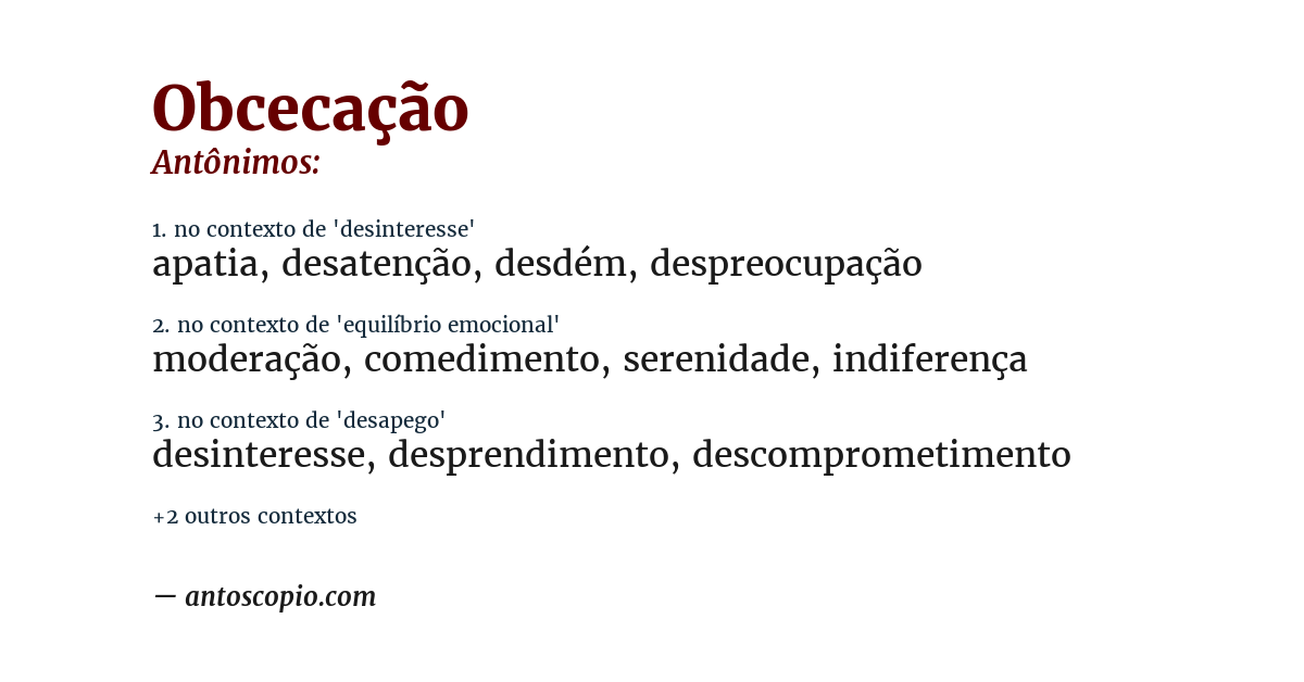 Antônimo de obcecação