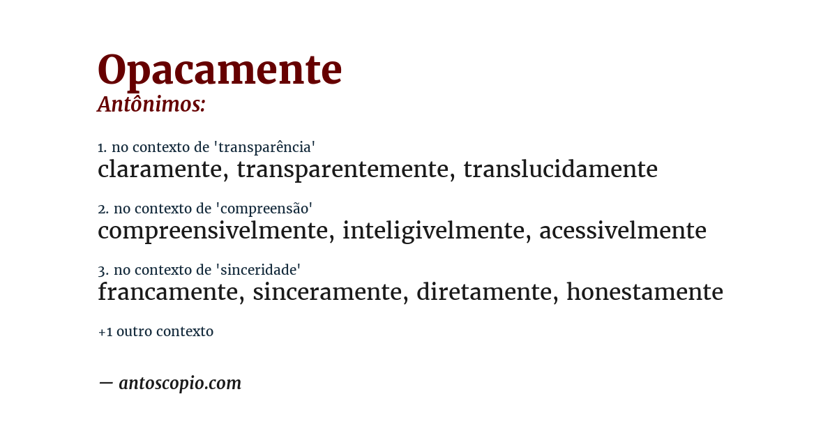 Antônimo de opacamente