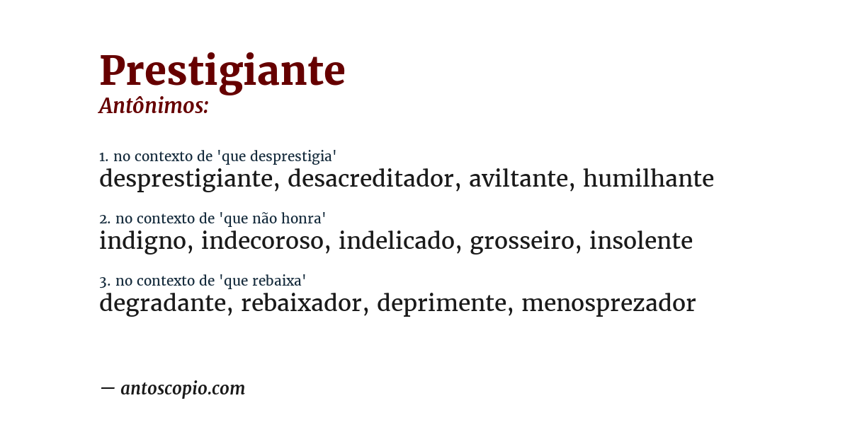 Antônimo de prestigiante