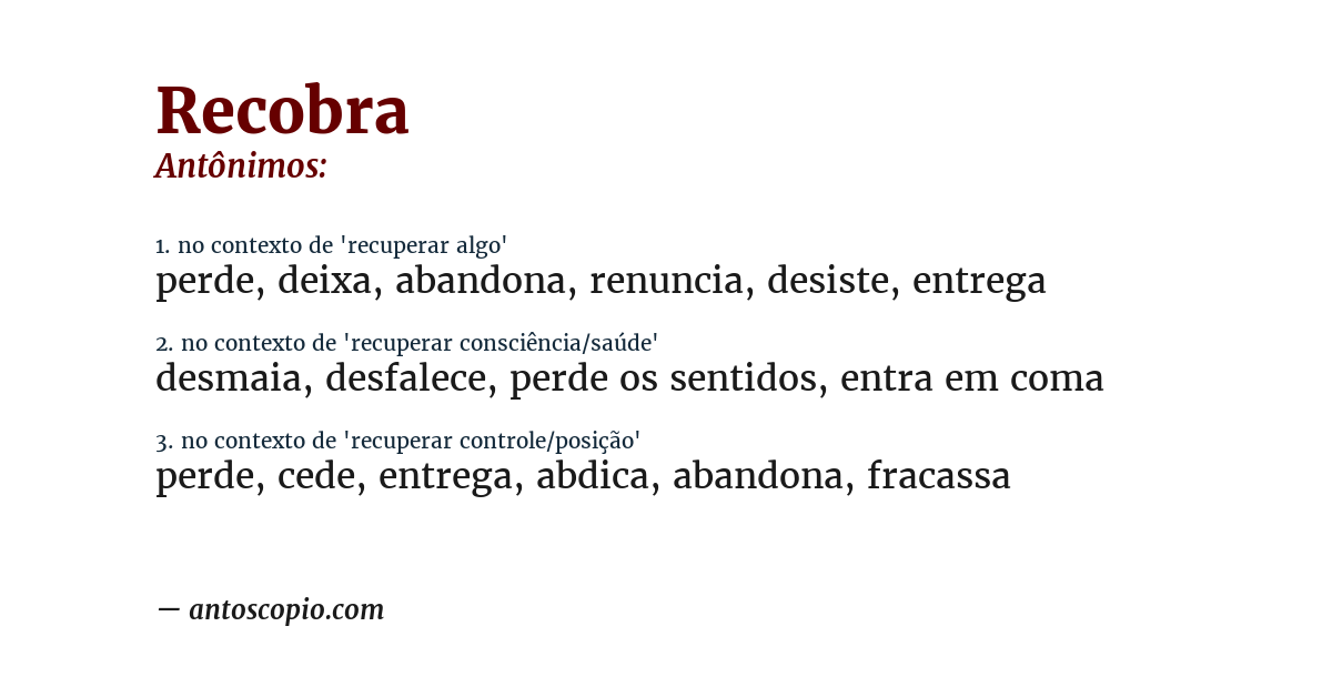 Antônimo de recobra