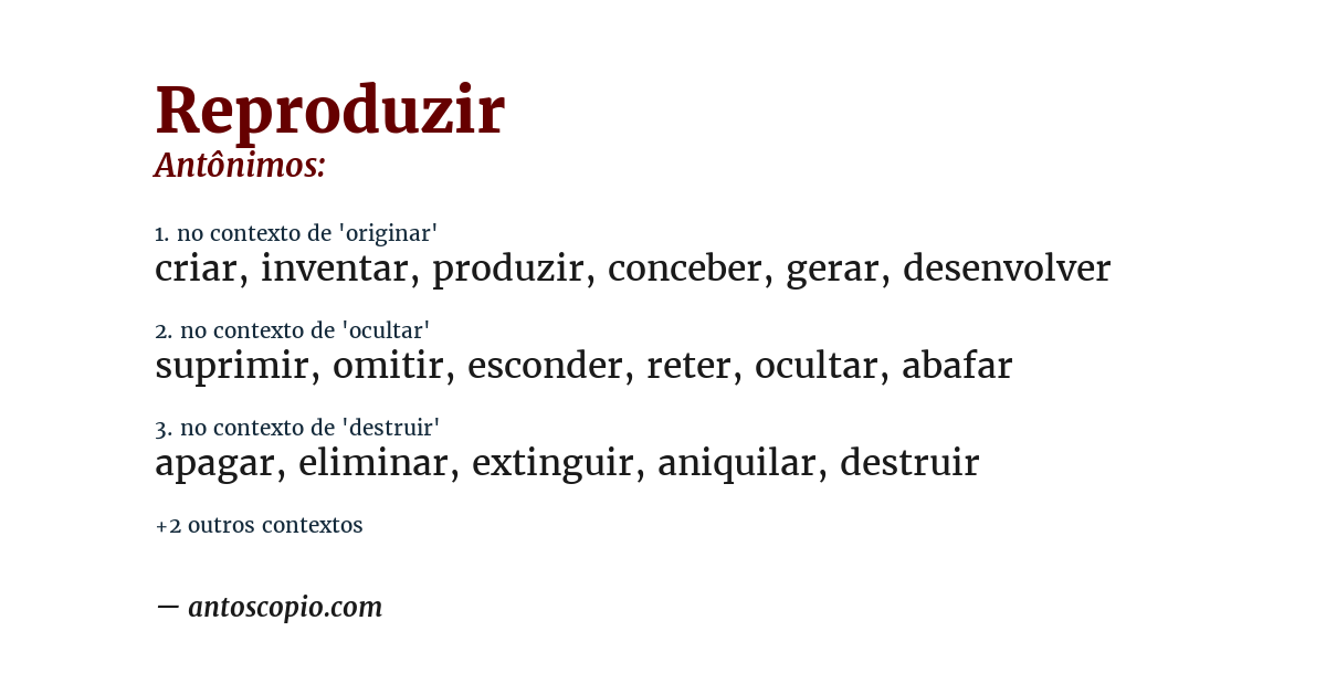 Antônimo de reproduzir