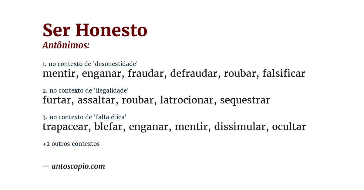 Antônimo de ser honesto
