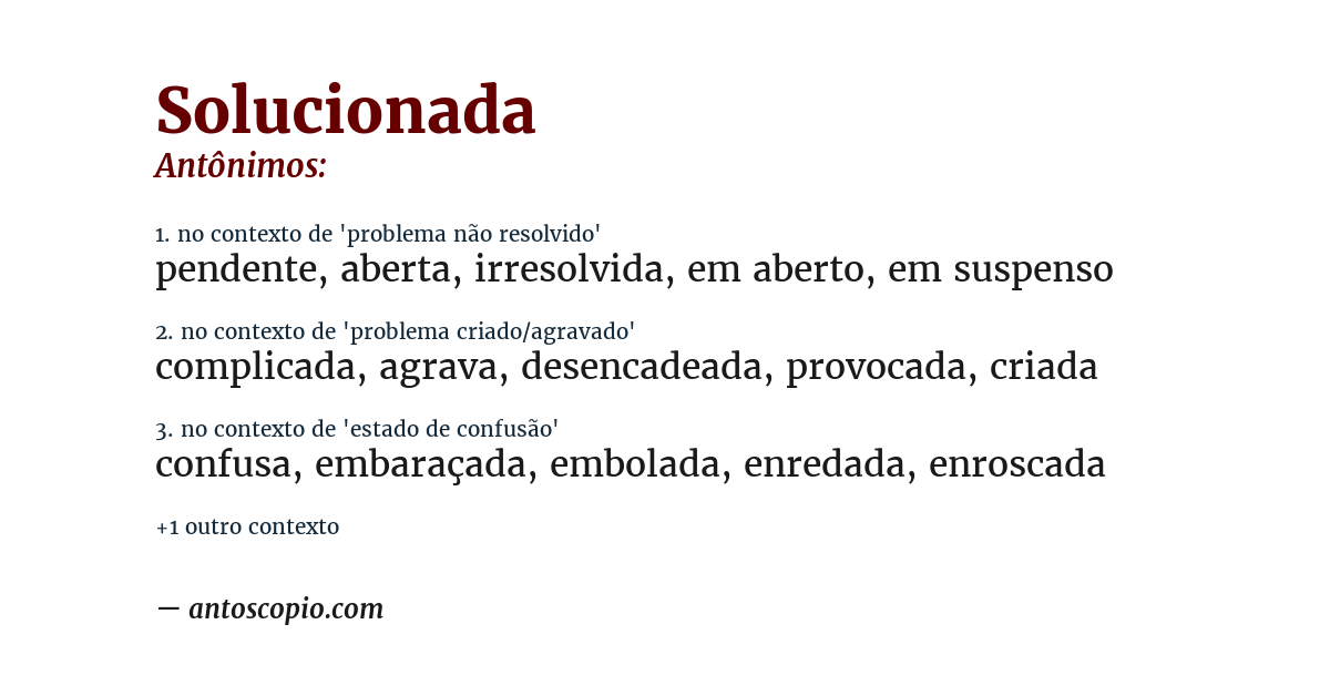 Antônimo de solucionada