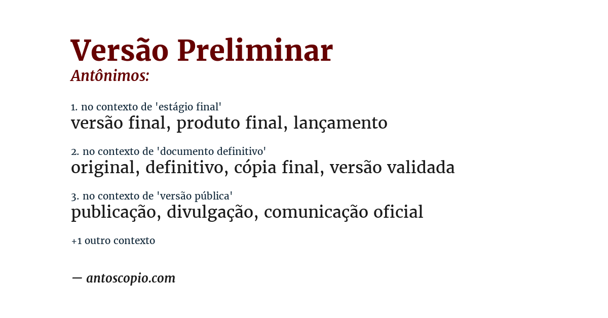 Antônimo de versão preliminar