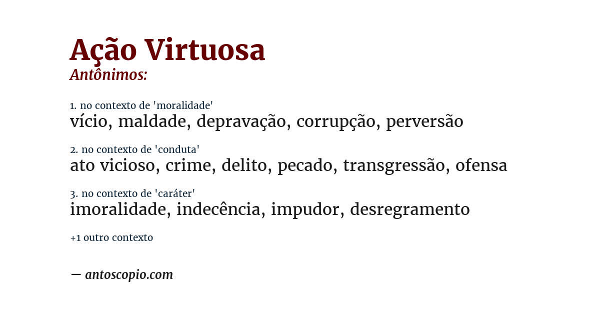 Antônimo de ação virtuosa