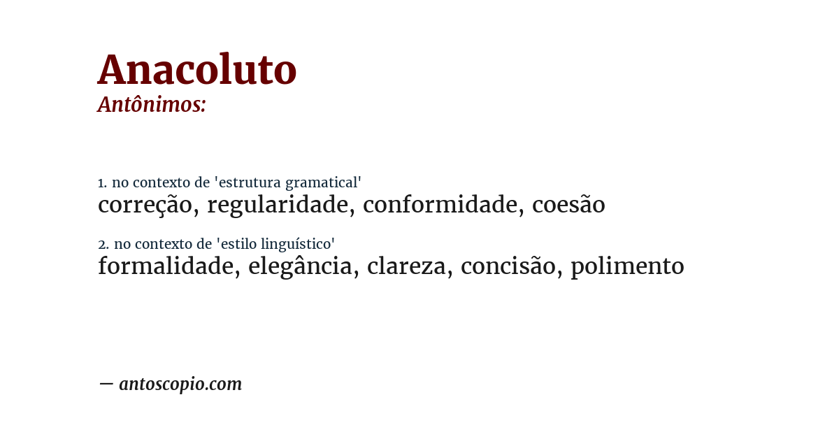 Antônimo de anacoluto