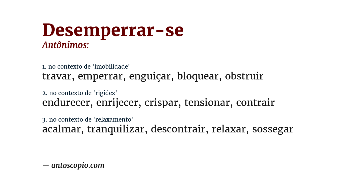 Antônimo de desemperrar-se