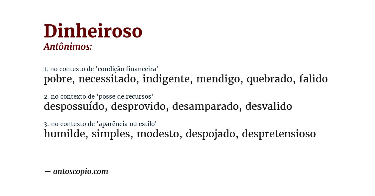 Antônimo de dinheiroso