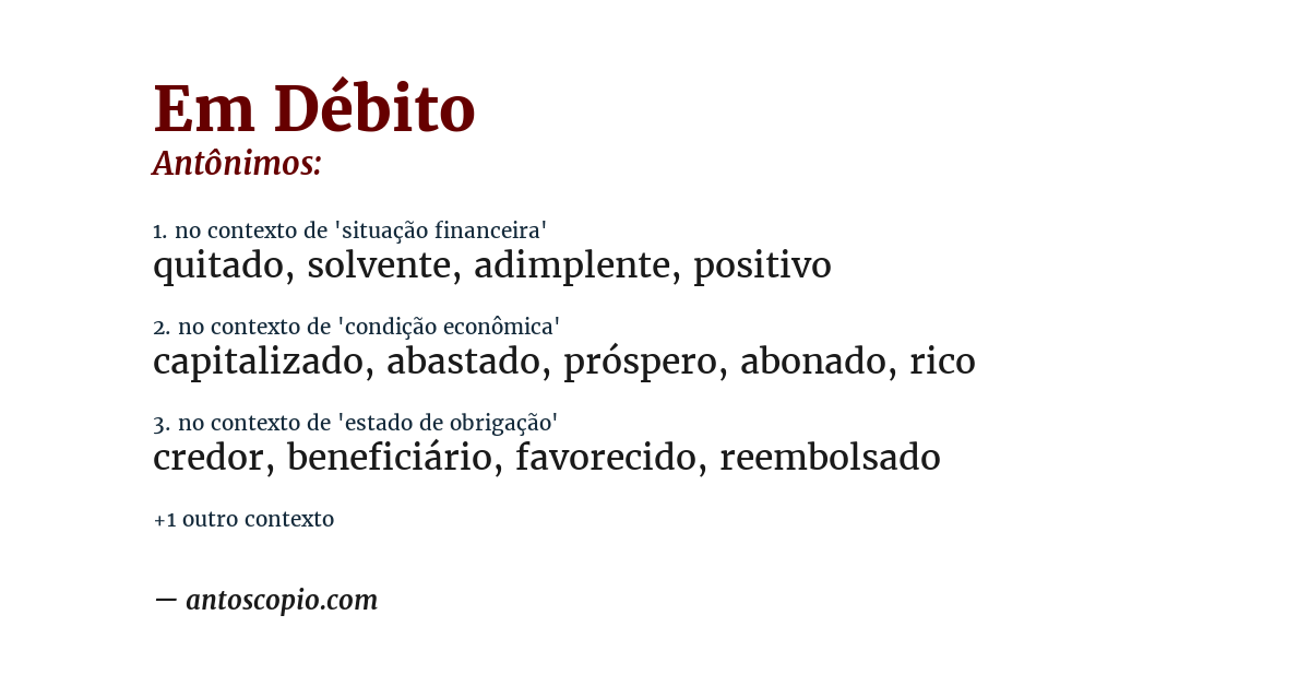 Antônimo de em débito
