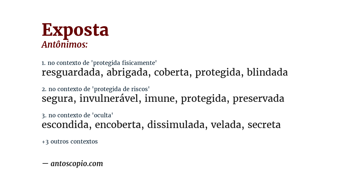 Antônimo de exposta
