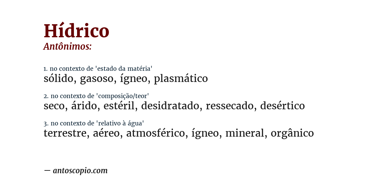 Antônimo de hídrico