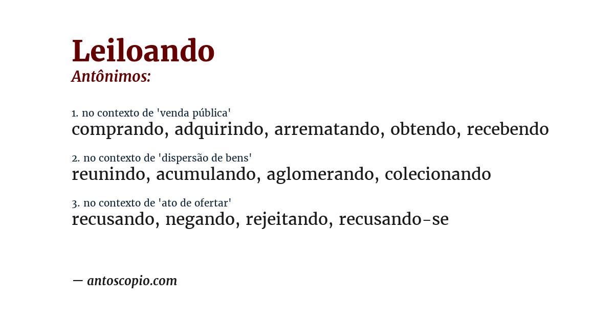 Antônimo de leiloando