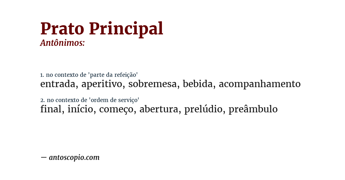 Antônimo de prato principal