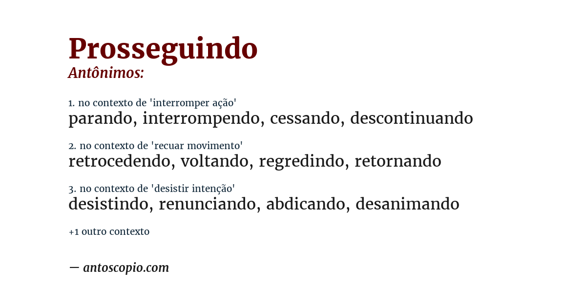 Antônimo de prosseguindo