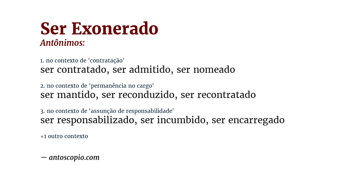 Antônimo de ser exonerado