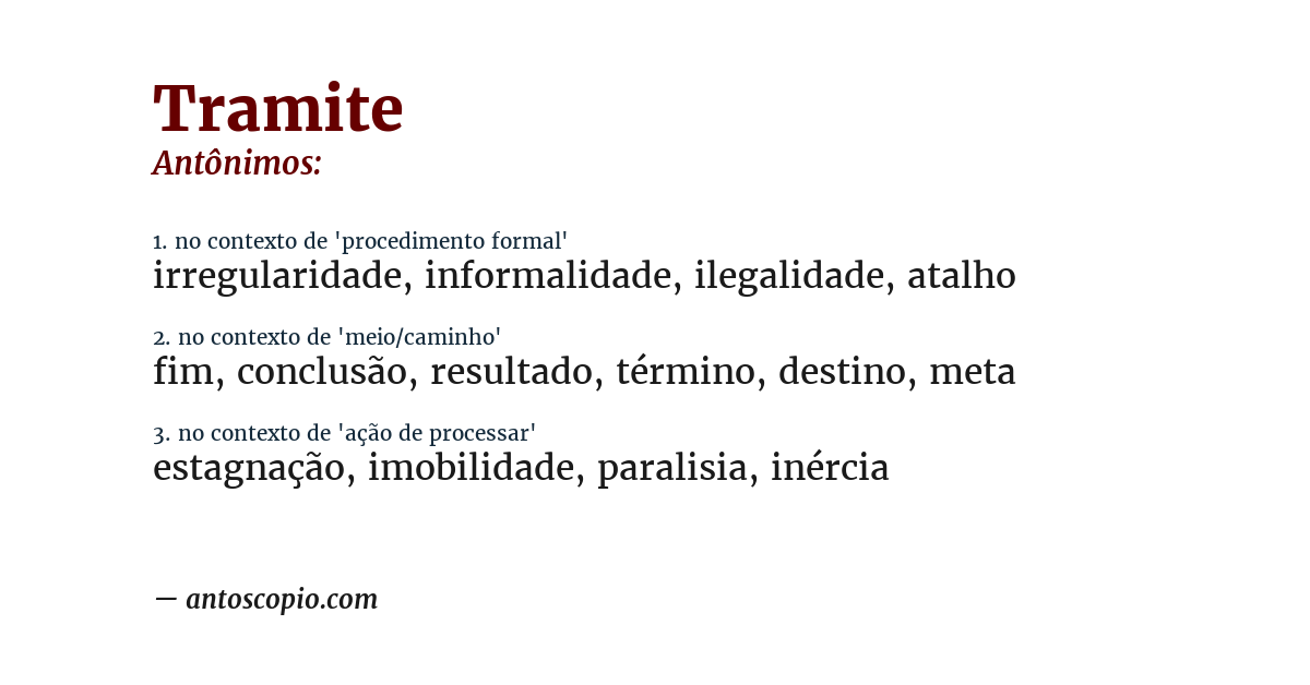 Antônimo de tramite