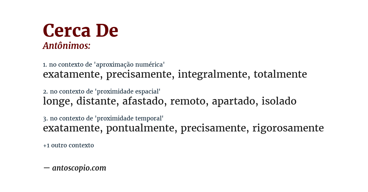 Antônimo de cerca de