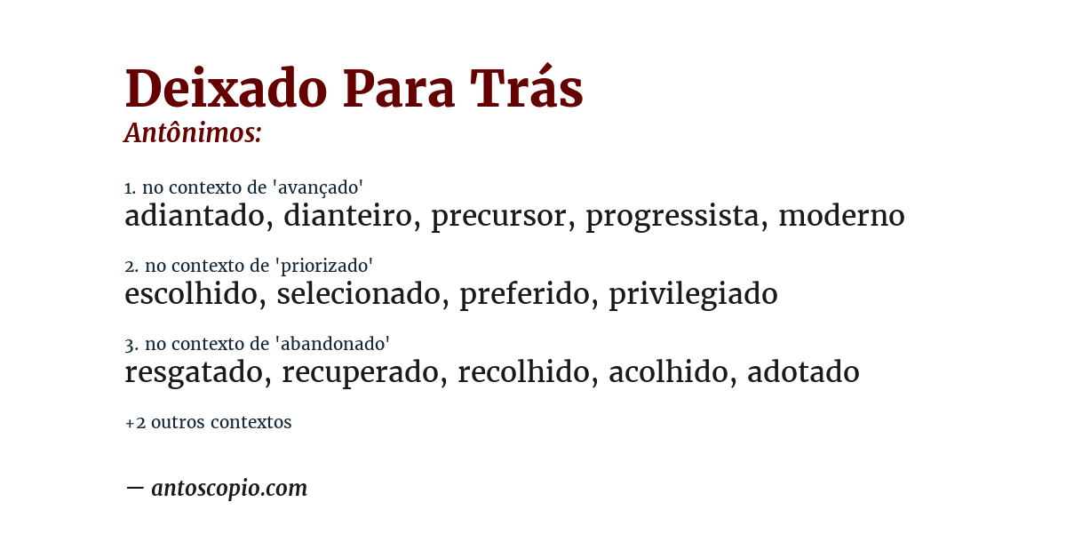 Antônimo de deixado para trás