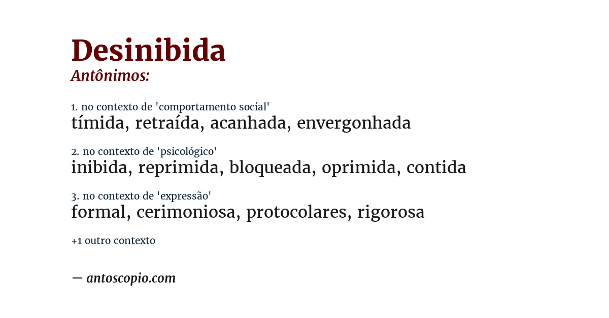 Antônimo de desinibida