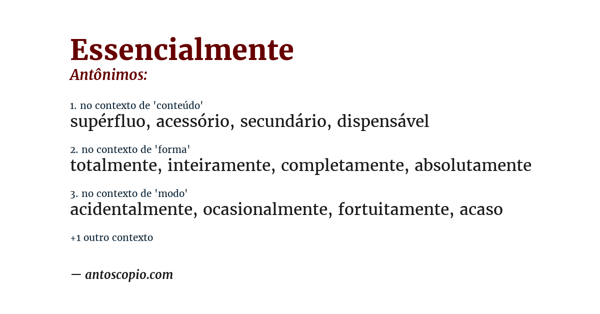 Antônimo de essencialmente