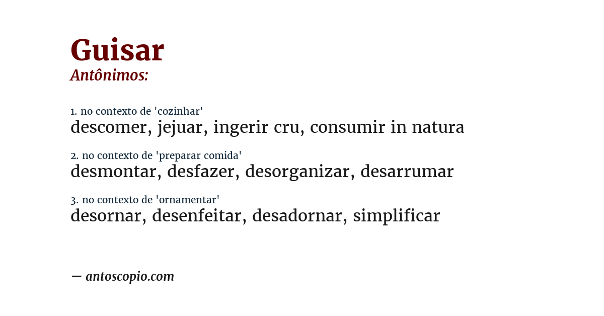 Antônimo de guisar