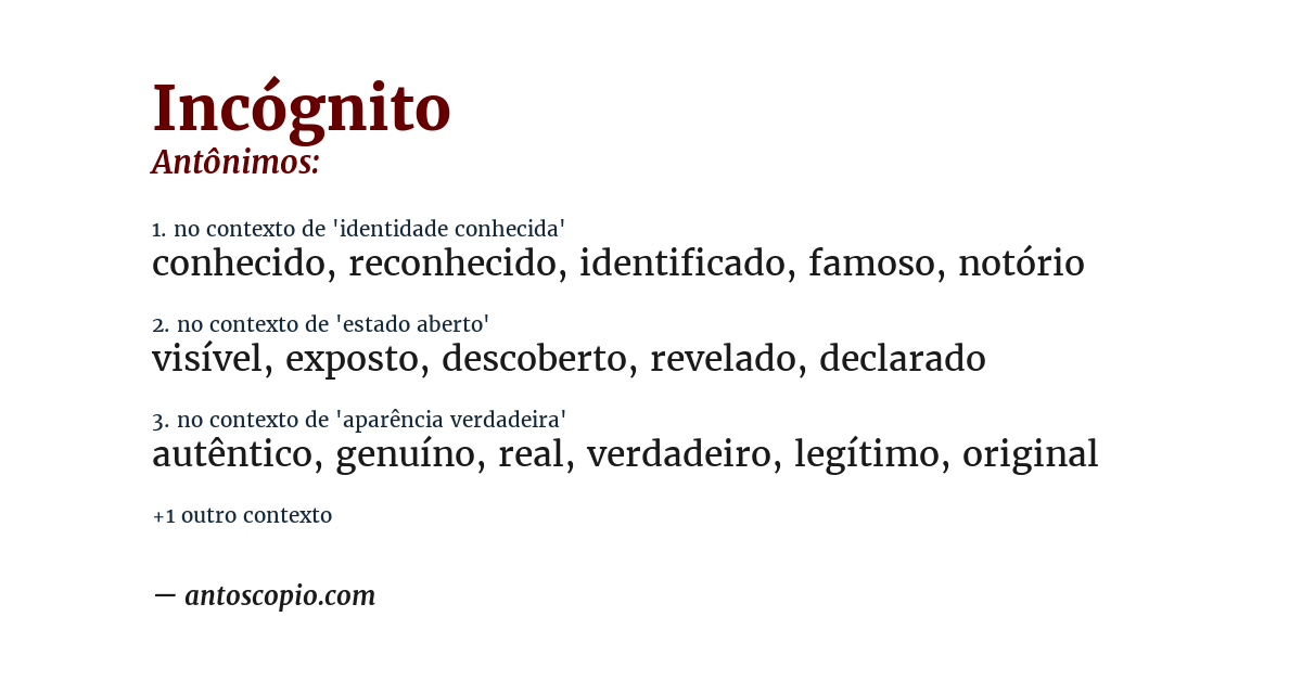 Antônimo de incógnito