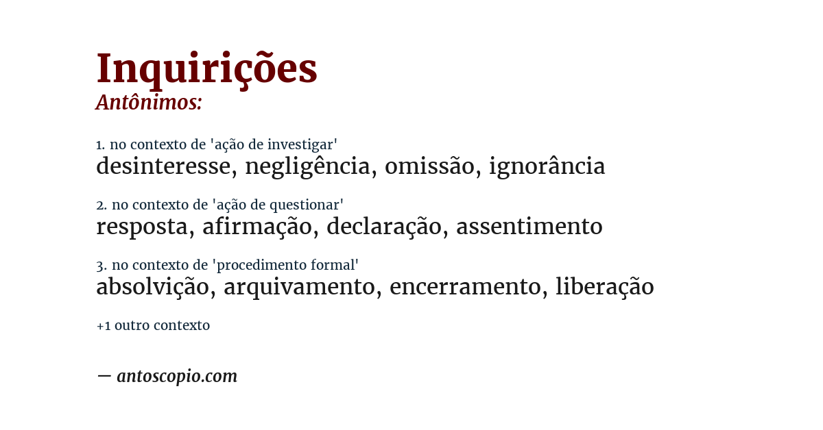 Antônimo de inquirições