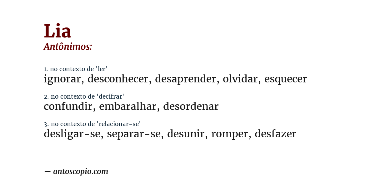 Antônimo de lia