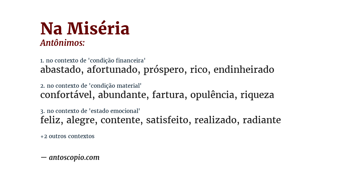 Antônimo de na miséria