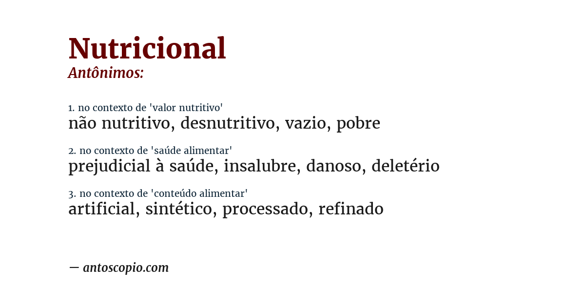 Antônimo de nutricional