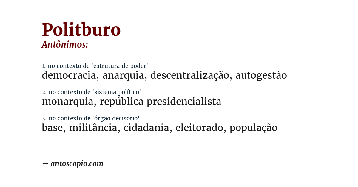 Antônimo de politburo