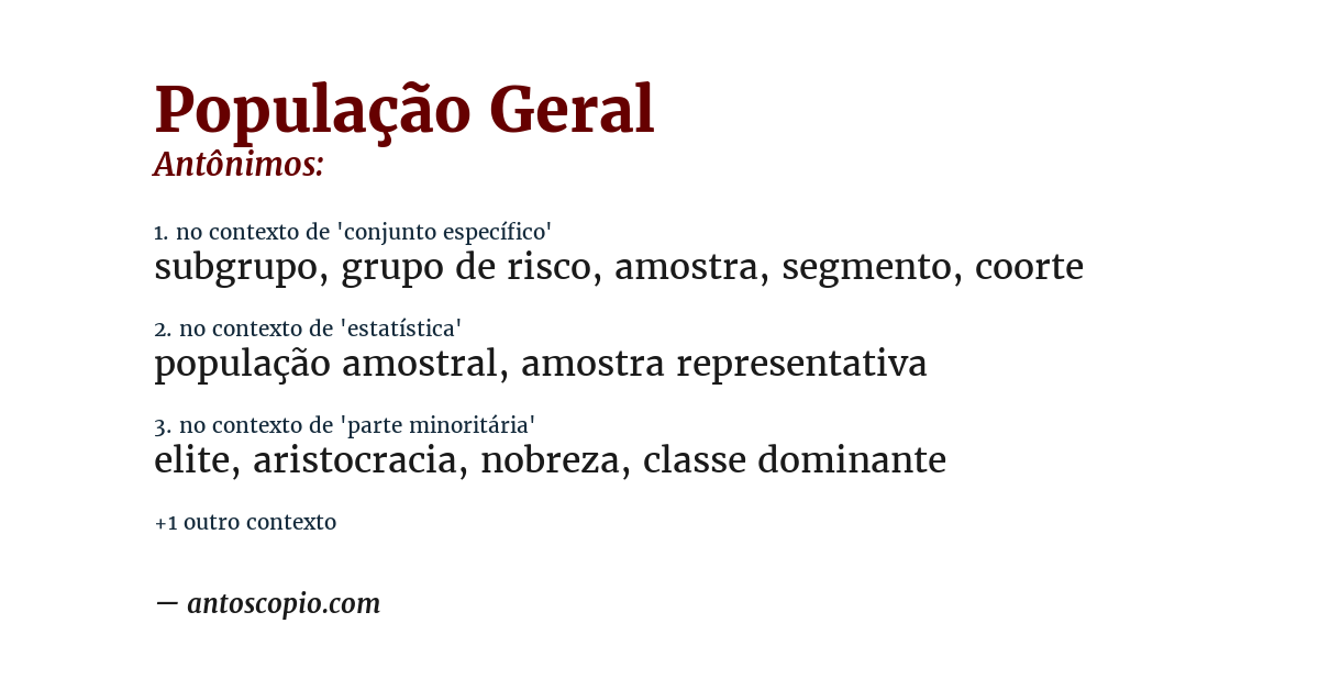 Antônimo de população geral