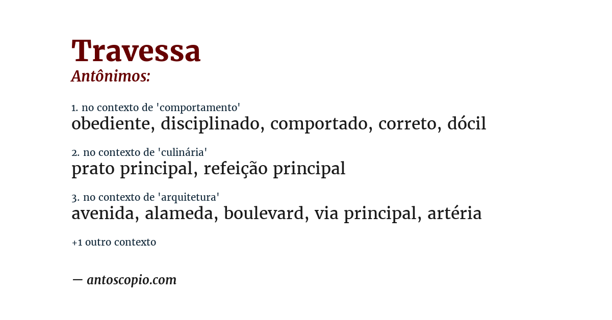 Antônimo de travessa