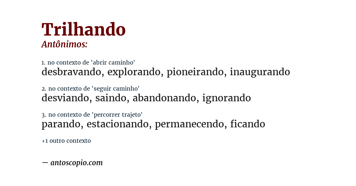 Antônimo de trilhando