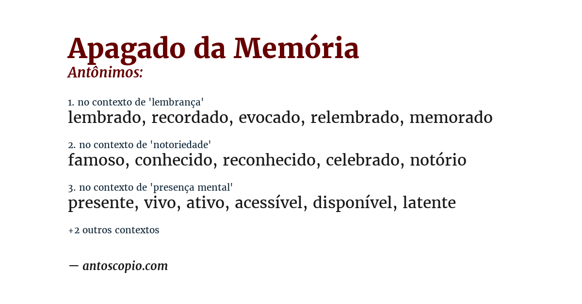 Antônimo de apagado da memória