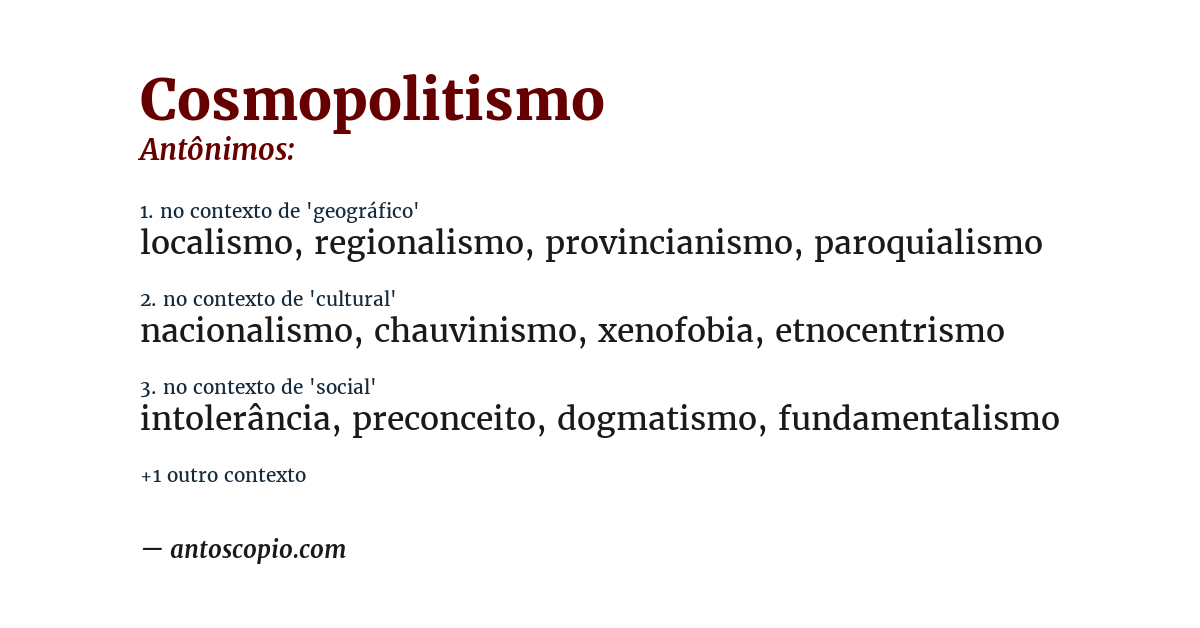 Antônimo de cosmopolitismo