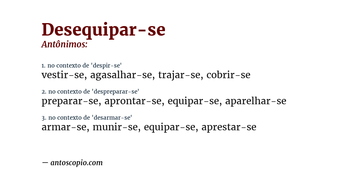 Antônimo de desequipar-se