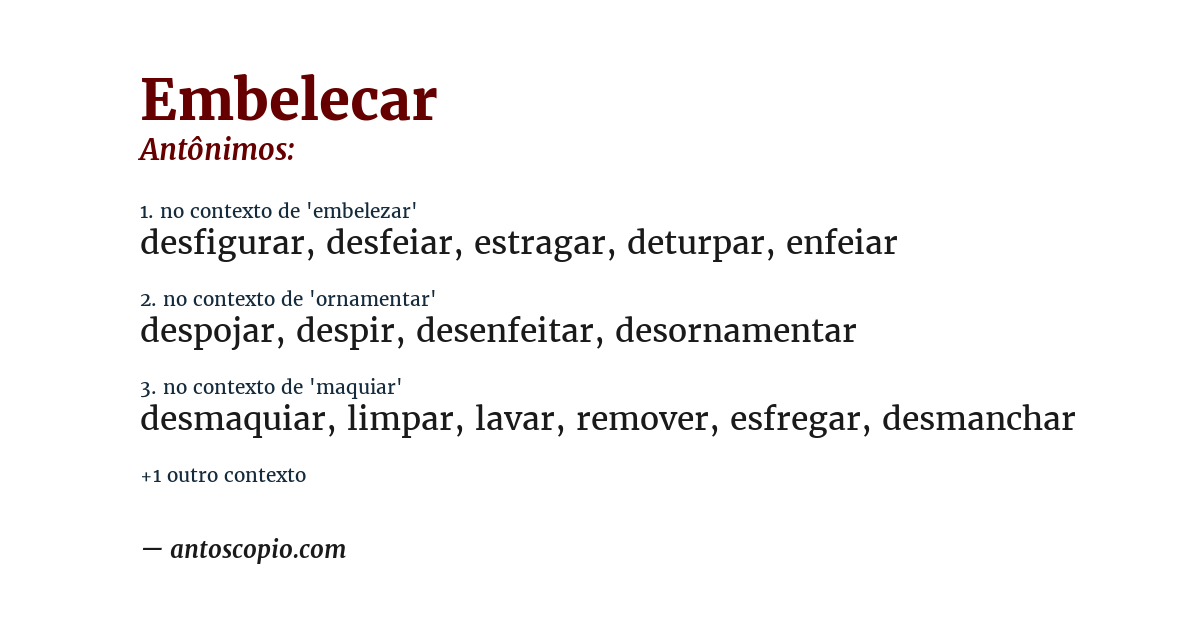 Antônimo de embelecar