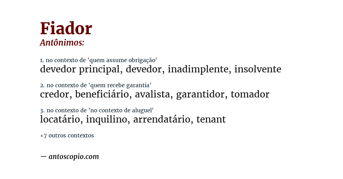 Antônimo de fiador
