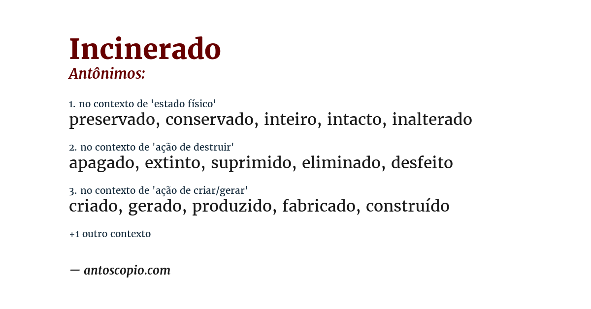 Antônimo de incinerado