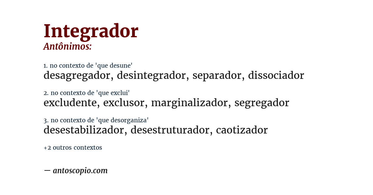 Antônimo de integrador