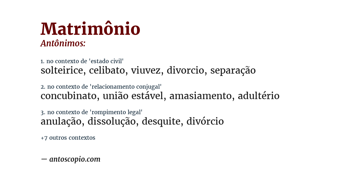 Antônimo de matrimônio